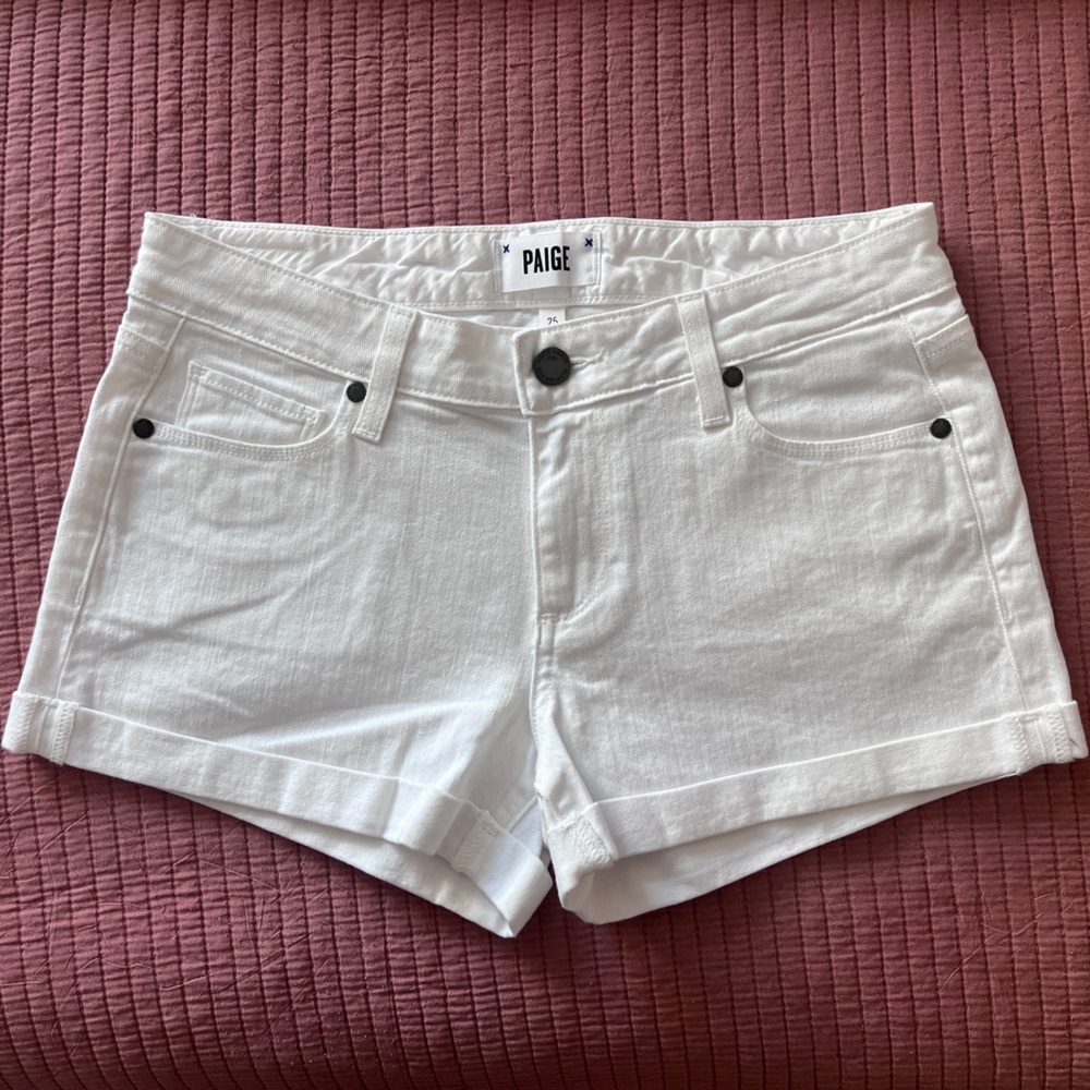 PAIGE White Denim Cuffed Jean Shorts